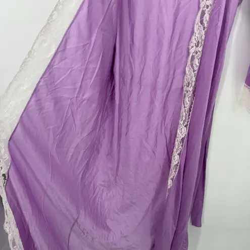 Frederick's of Hollywood Vintage Purple Nylon Lace Long Robe Coquette Medium