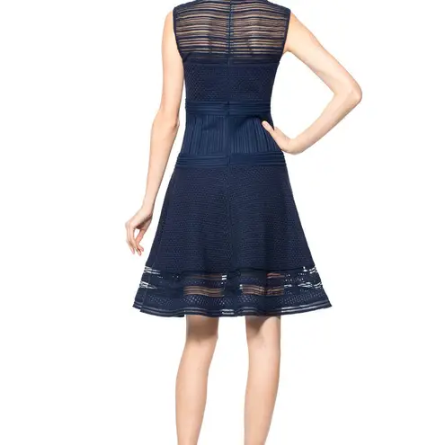 Tadashi Shoji Navy Blue Lace And Crochet Collage Illusion Dress