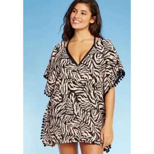 Xhilaration  Zebra Animal Print Pompom Boho Beach Swimsuit Cover-up Size Medium