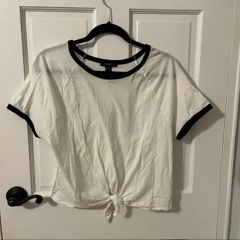 Forever 21 white cropped tie front ringer tshirt