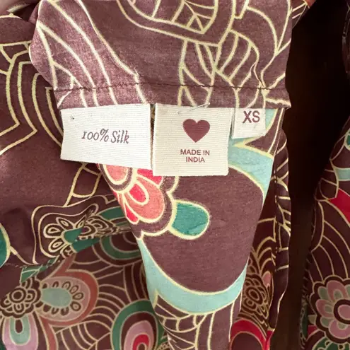 Alix Of Bohemia | Gogo Silk Shirt Brown Chocolate Print | XS Red