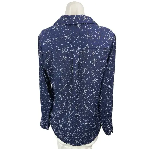 Mossimo Women's Navy White Button Down Collar Long Sleeve Shirt Blouse Top Sz M Blue Size M