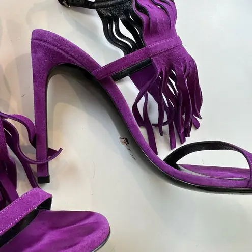 Gucci  Purple Berries Becky Suede Fringe Sandals Heels Size 37.5