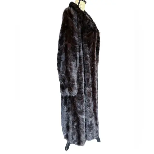 Luxurious Dark Chocolate Brown Mink Fur Long Winter Coat women size Large