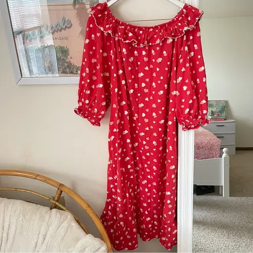 Printfresh x Pencil & Paper Co Hearts Midi Nightgown Dress in Size Large Red