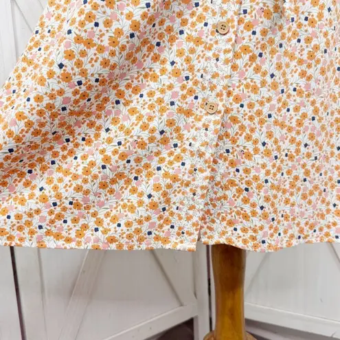 A loves A Ditsy Floral Button Front Spaghetti Strap Sundress Orange Pink Small