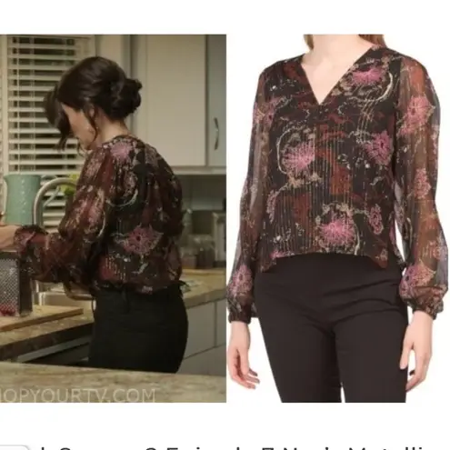 A.L.C. Silk Mac Tunic Top Brown Sheer Floral Print Balloon Sleeve Size 8 Black