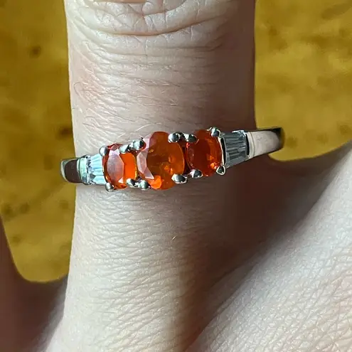 Natural Fire Opal Sterling Silver Ring Size 8