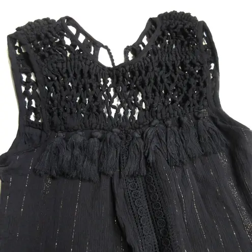 Maeve NWT Anthropologie Abilene in Black Tassel Crocheted Yoke Maxi Dress XS