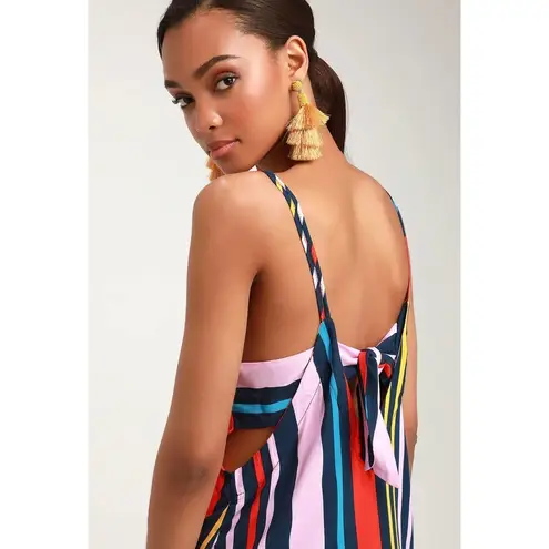 Lulu’s Adrift Navy Blue Multi Striped Tank Top Size L