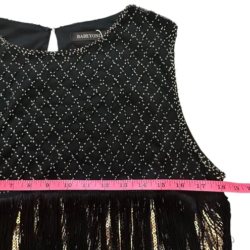 BABEYOND Flapper Dress XL Long Fringe Showgirl Dress Roaring 20s Sequins Beaded Black