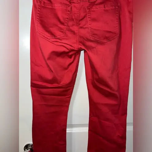 CAbi  Maroon Capri Cut Frayed End Trim Hi-Low Crop Zipper Button Jeans Sz 4