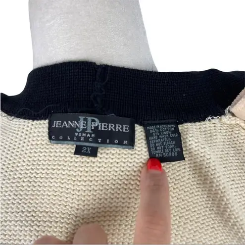 Jeanne pierre Vintage Button Up Knit Stripped Floral Cardigan Shoulder Pads 2X