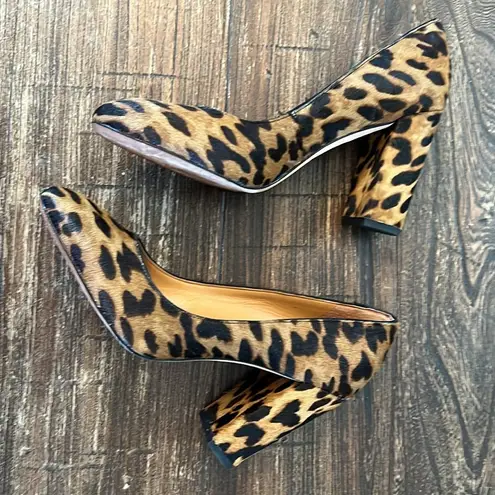 J. McLaughlin Mila Leopard Cow Hair Chunky Block Heels Pumps Round Toe 8.5