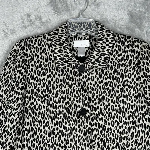 Spiegel Coat Women's 10 Black White Leopard Print Long Button Front Retro Y2K Gray