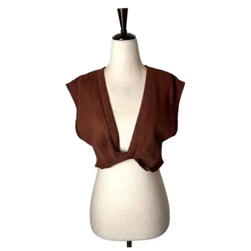 Anthropologie  Shirt Women Medium Cedar‎ Metallic Twist Front Open Crop Top NWT - Image 2