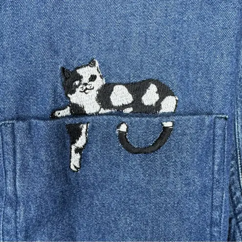 Cabin creek Embroidered Cat Denim Long Sleeve Button Down Shirt 22W