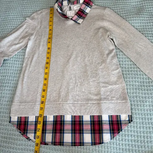NWT J.Crew Factory Plaid Woven Collar Sweater Womens XS Extra Small Gray AS307