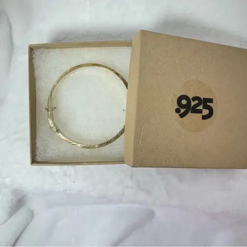 Stamped Sterling Silver Etched Bangle Bracelet with Security Chain Clasp FAS 925