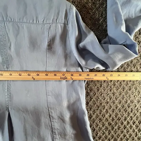 Soft Surroundings Tencel Chambray Tunic Top Blue Button Front Roll Tab Sleeve M