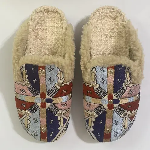 Free People  textile damon cozy mules in blue combo size 36.5
