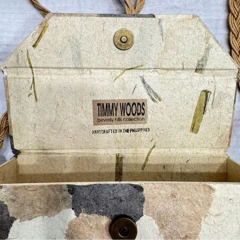 Timmy Woods Vintage Paper Mache Bag Purse Collectible Rare Raffia Shoulder Strap Gray