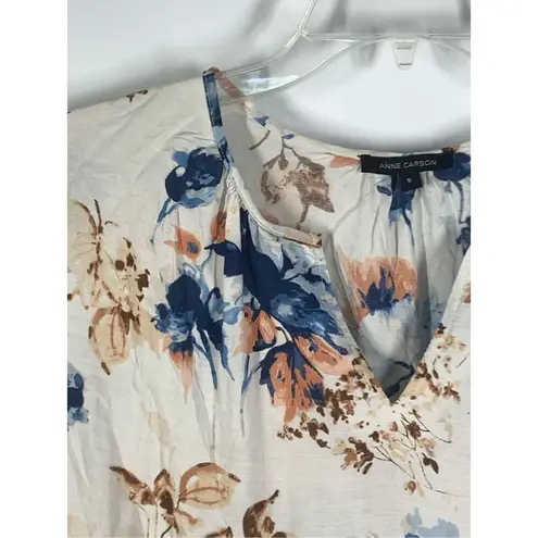 Anne Carson Women's Floral Print Rayon 3/4 Sleeve V-Neck Blouse Multicolor Small