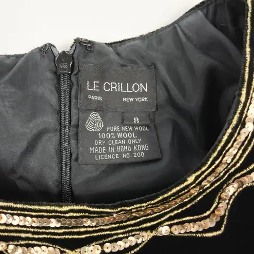 VTG 80s Le Crillon Womens Velvet Dress Size 8 Sequin Art Deco Glam Party Evening Black
