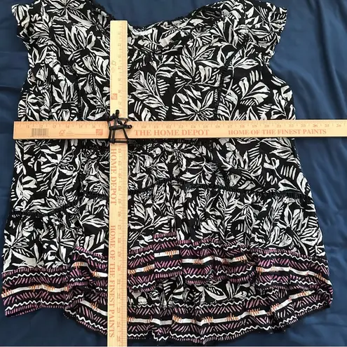 Bunulo Black and White Lace Trim Flutter Sleeve Ruffled Tank Top Size 2X