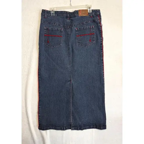 Goddess Trends Womens Maxi Denim Pencil Skirt Red Stitching Size 14 Western Blue