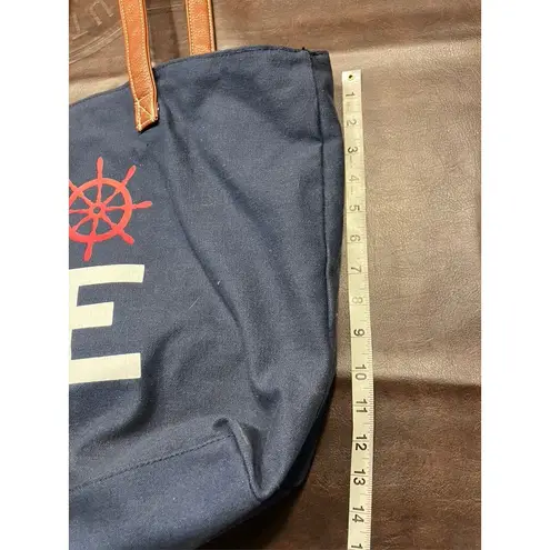 GH Bass & Co Nautical Tote Bag Love Boat Wheel Canvas Shopper Purse Blue