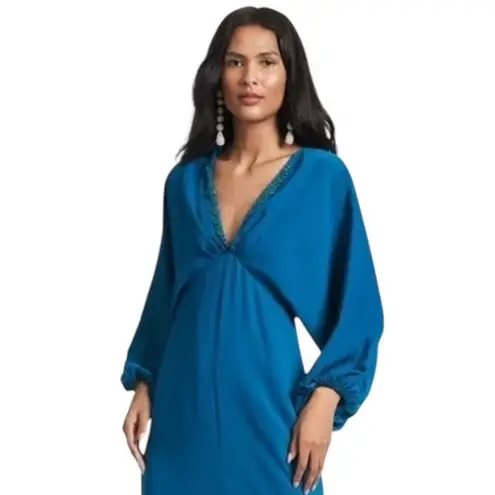 Sachin + Babi Womens Size 6 Teal Gabby V Neck Long Sleeve Beaded Maxi Gown NWT