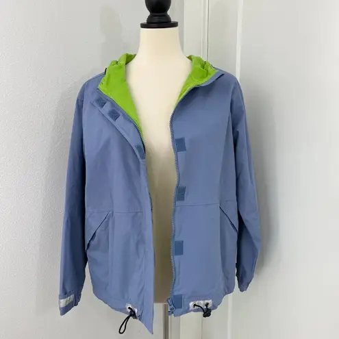 Hanna Andersson XS Blue, Lime Green Unisex Windbreaker Hooded Rain Jacket Blue