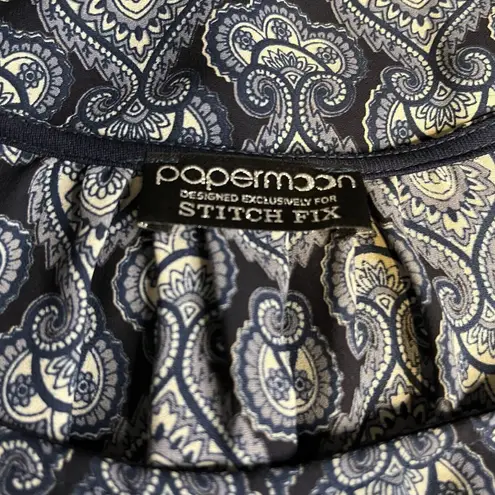 PaperMoon Stitch Fix Dress Long Sleeve Pockets Print Navy White Fitted Waist