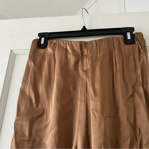 ASTR  The Label Brown Moss Satin Pull On Belted Wide Leg Slit Pants Small NWOT