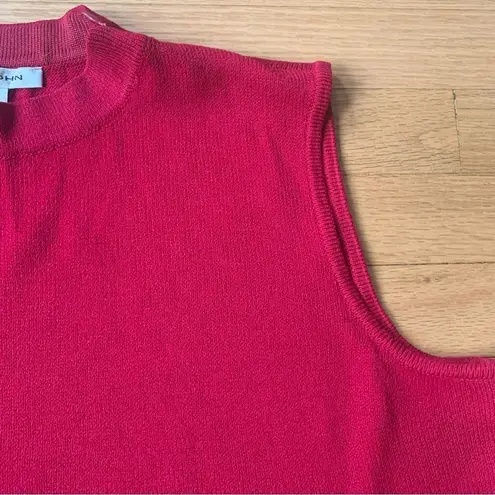St. John Raspberry Red Sleeveless Zipper Mock Neck Knit Top Size Large