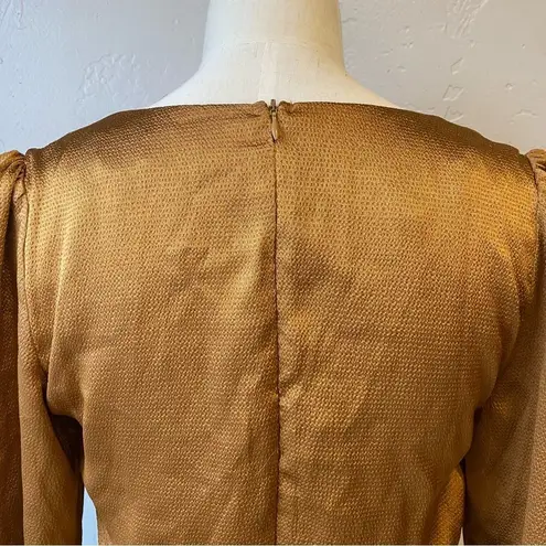 Lulus Lulu’s 4SI3NNA Brielle Bronze Satin Long Sleeve Midi Dress in Bronze Copper