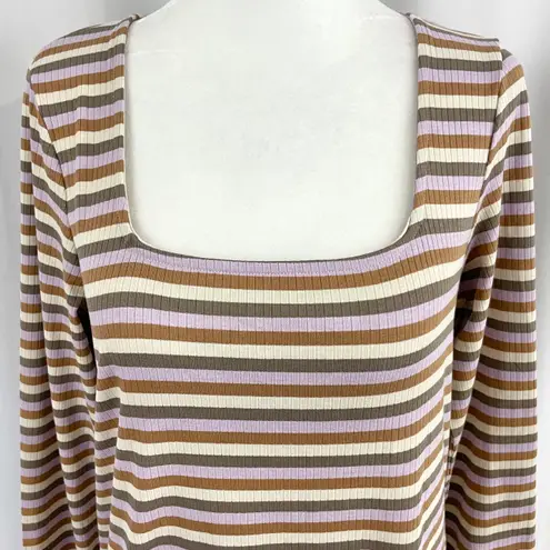 VERO MODA New Square Neck Long Sleeve Mini Dress Frida Neutral Stripe