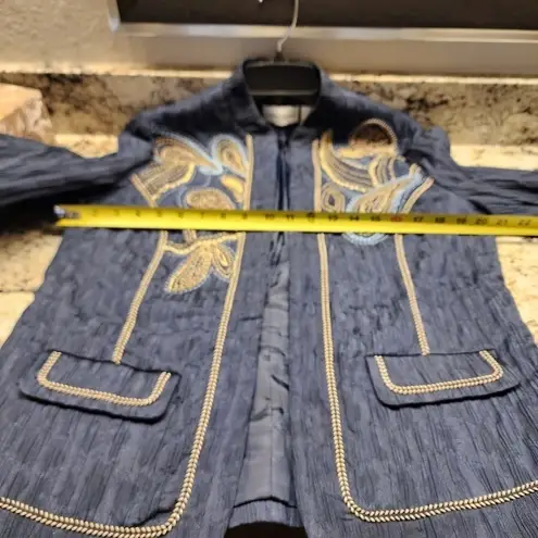 Alfred Dunner  prince street navy Blue Embroidered Light blazer jacket duster 8