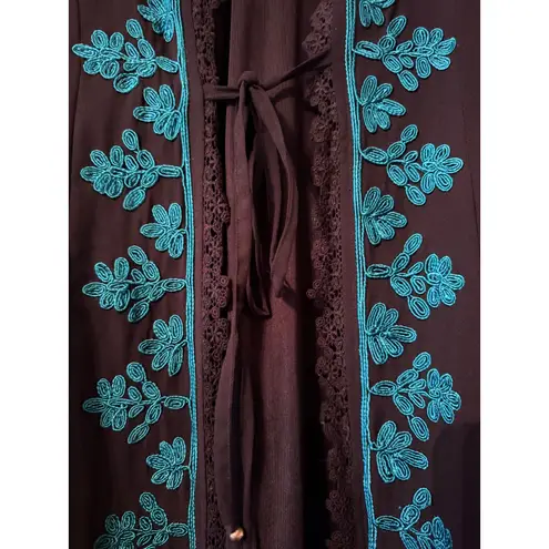 Soft Surroundings Embroidered Lace Trim Duster Jacket, Long Sleeve, Black Blue