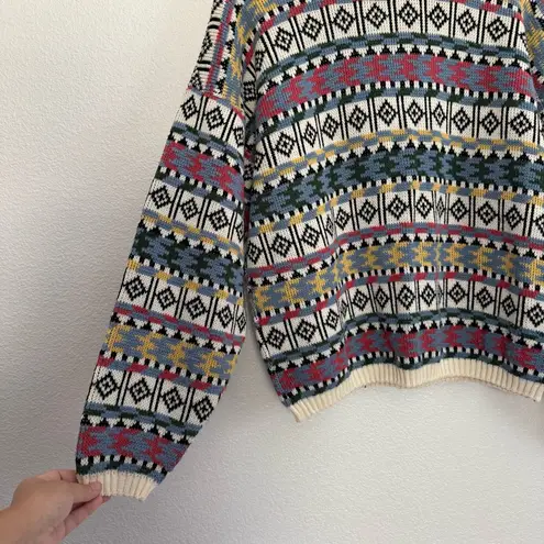 Vintage 90s Liberty Knits Patterned Knit Pullover Sweater Large White