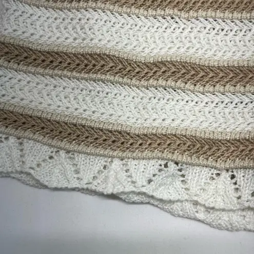 MADDEN NEW YORK CROCHETED STRIPED L SHORTS WITH BEADED DRAWSTRING TIE NEW Tan Size L