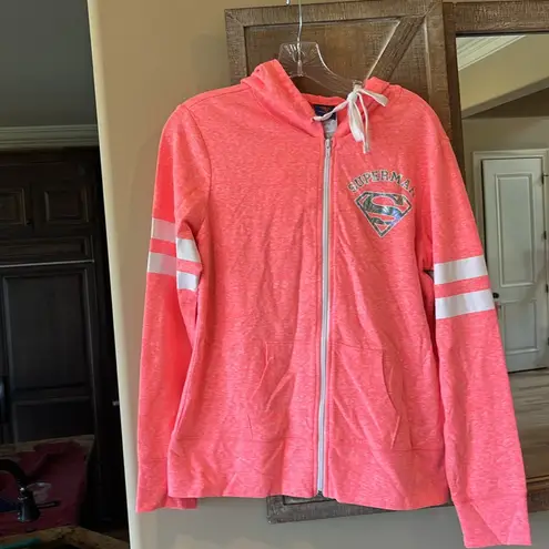 DC Comics Superman Jacket Bright Coral Comfy Hooded Zip New