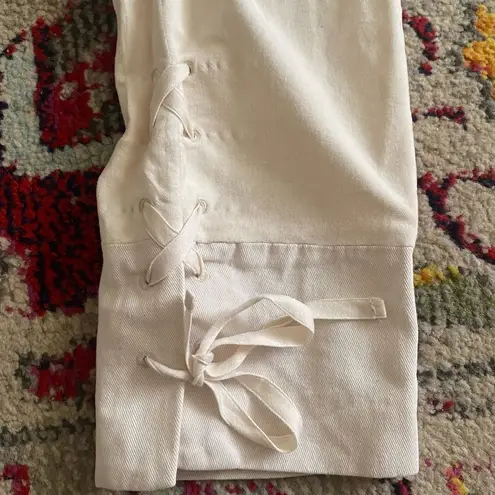 Anthropologie Leifsdottir Cream Cropped Pants with Lace Up Hem White Size 12
