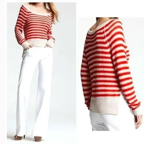 BCBG MaxAzria large striped hi low linen sweater