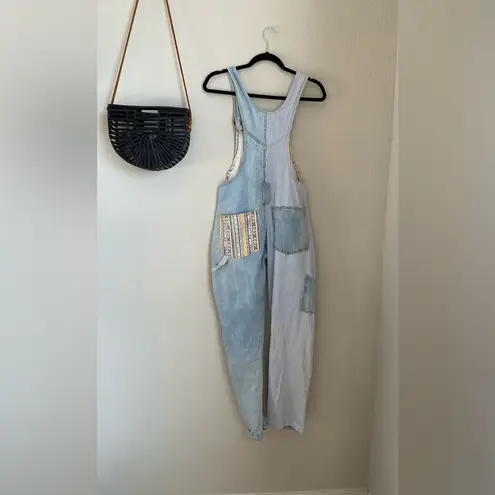 VINTAGE Chazzz by Charles Gailian Aztec Light Wash Denim Overalls, Size Medium Blue