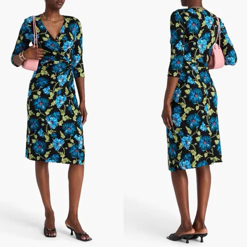 Diane Von Furstenberg  Borris Midi Dress Wool Floral Twist-Front M Feminine Chic