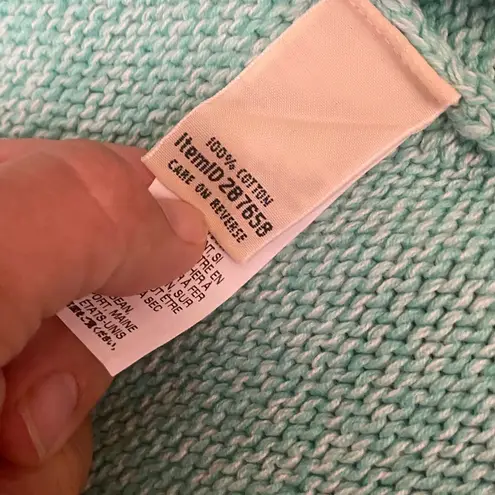 LL Bean Pullover V Neck Sweater 100% Cotton Womens Medium Mint Green Blue Size XL