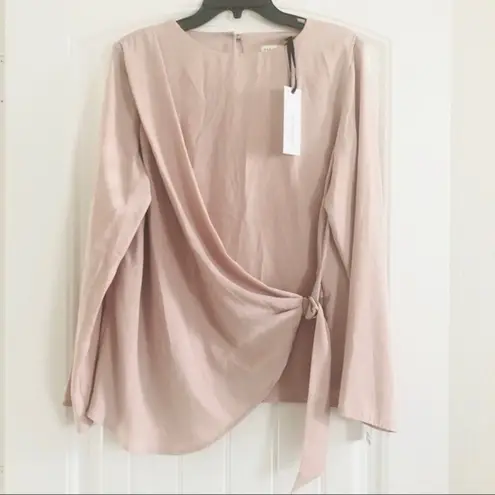 Paraphrase Blush Pink Top Overlay Tie Front Long Sleeve Blouse Size UK 14 NWT