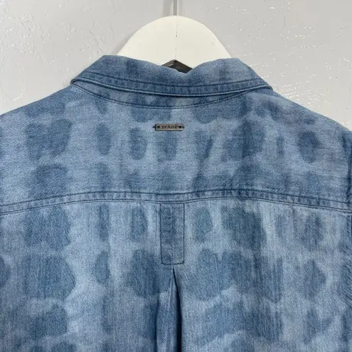 prAna Women M Blue Tie Dye Sunrise Peak Denim Shirt Dress Button Front Pockets